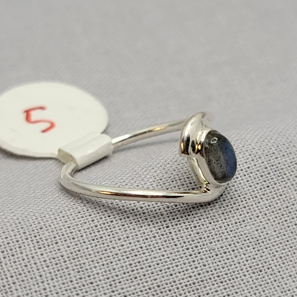 Blue Fire Labradorite 925 Sterling Silver Genuine Gemstone Ring Dainty